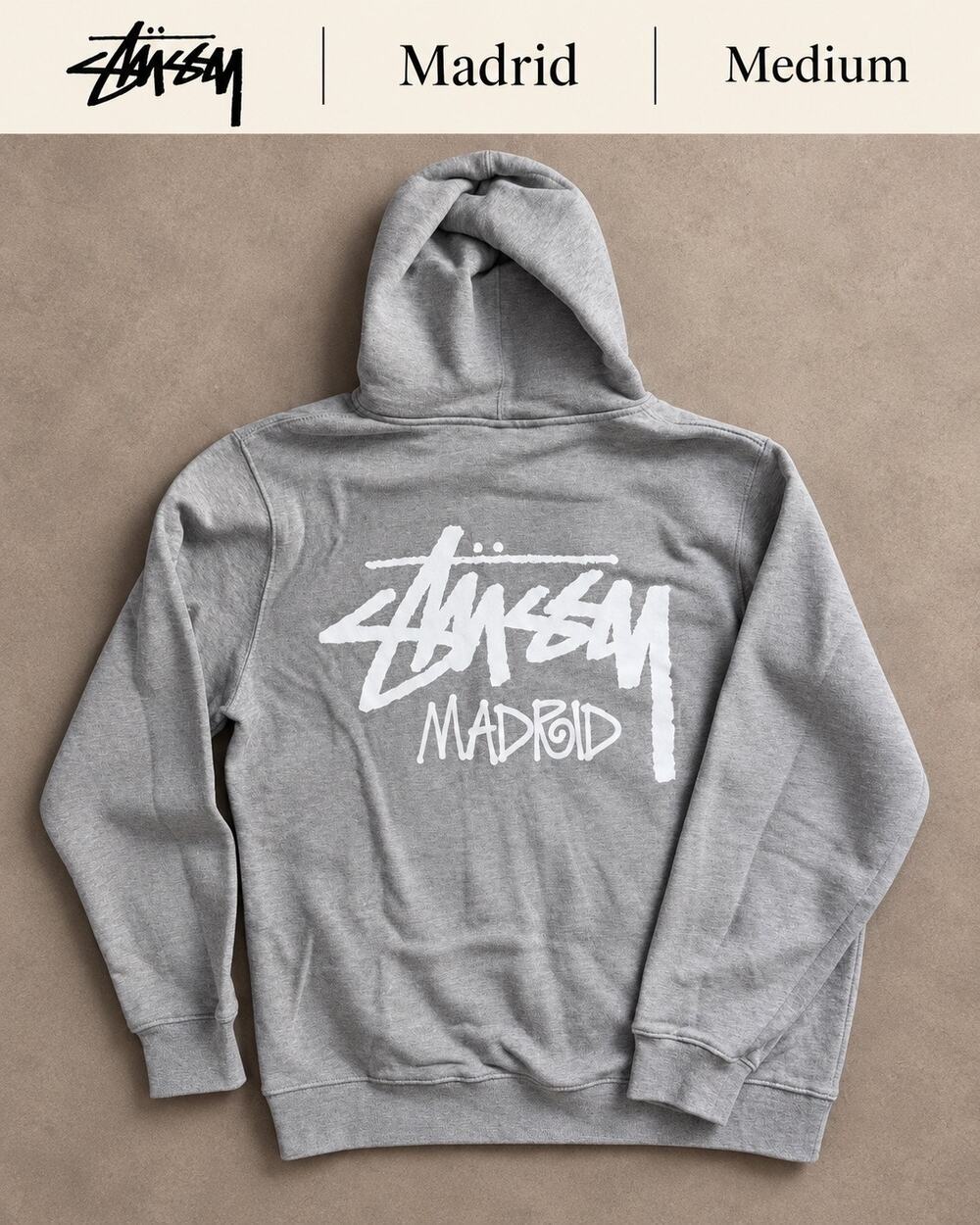 Stussy Madrid Chapter Hoodie Medium Archive Colorway NWOT Rare Grey